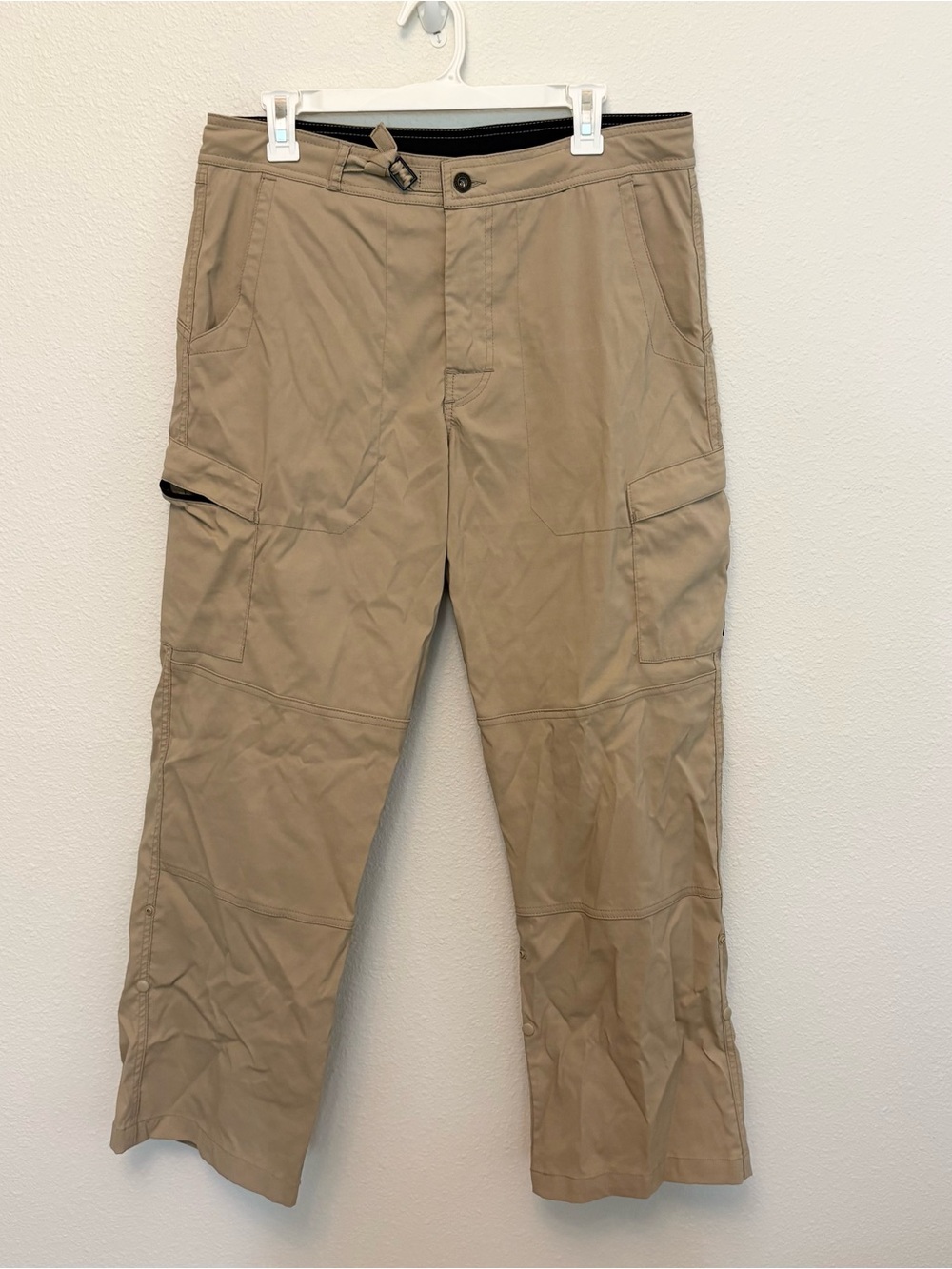 PrAna Stretch Zion Pants Mens Khaki Size L Roll Up Hiking Cargo Stretch